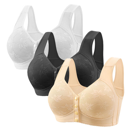 Large Cup 288【3-Piece Set】Cross-Border Front-Clasp Bra, Large Size, Vest-Style, Push-Up, Wireless, Thin Style