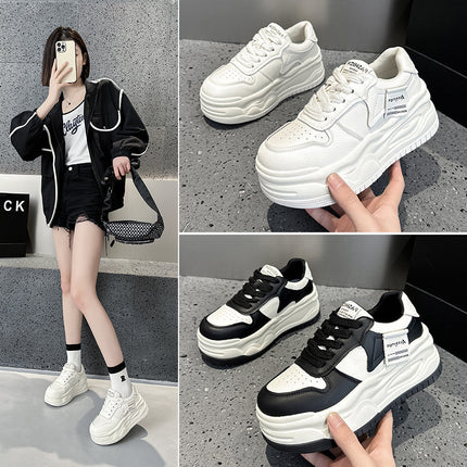 Genuine Leather Women's Casual Shoes 2024 Spring New Thick-Soled Inner Heightening White Shoes Thick-Soled Board Shoes Sports Shoes