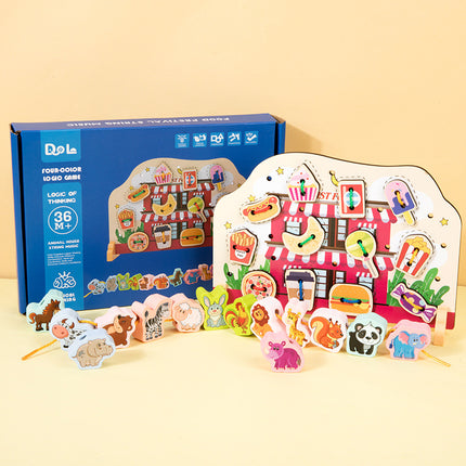 Wooden two-in-one string string beaded puzzle string animal fruit traffic large particle string wooden toy