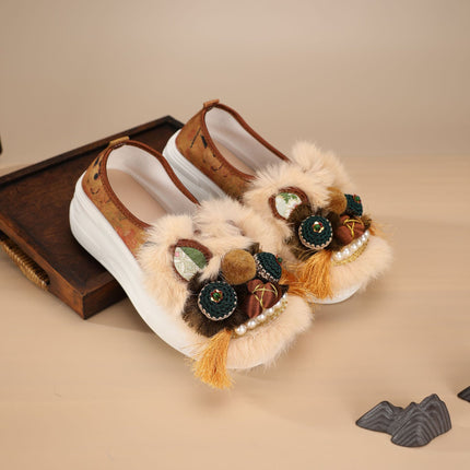 Original Handmade Tiger Head Shoes for Women, Adult Chinese Style Embroidered Shoes, Soft Sole Comfortable Shoes, New Chinese Style Old Beijing Cloth Shoes
