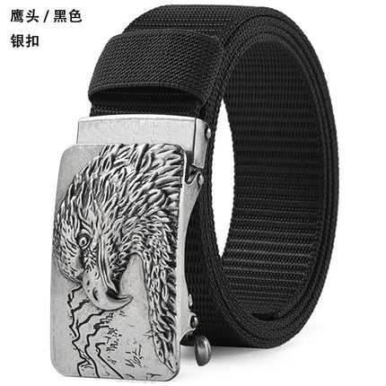 Canvas Belt Men's Toothless Automatic Buckle Middle-aged and Young People's Long plus size Business Jeans Retro Nylon Pants Belt