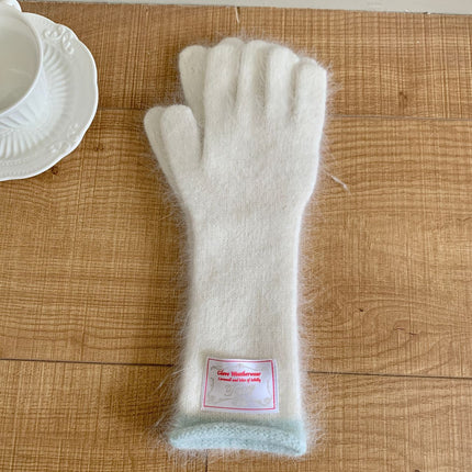 Ins blogger with rabbit fur long gloves color matching knitted finger can play mobile phone cloth label fashion ladies gloves
