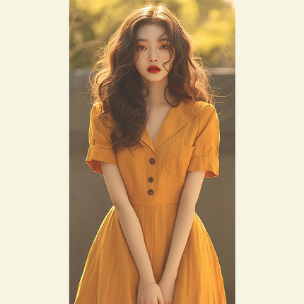 Foreign Trade Women's Clothing Is Popular This Year. Beautiful French Neapolitan Skirt with Super Good Elegant and Classy Exquisite Yellow Shirt