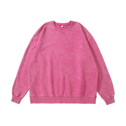 Trendy Brand Heavyweight Pure Cotton Terry 400g Washed Distressed Crew Neck Sweatshirt Hoodie Retro Sweatshirt with Printed Logo