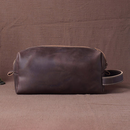 New Cross-border Crazy Horse Leather Hand Wash Bag Genuine Leather Men's Hand Bag Large Capacity Cowhide Makeup Storage Bag Trendy