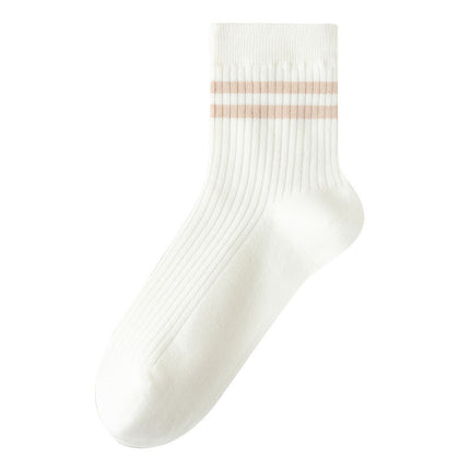 Women's autumn striped cotton mid-calf socks milky white women's boneless cotton socks deodorant sweat-absorbent cotton confinement socks