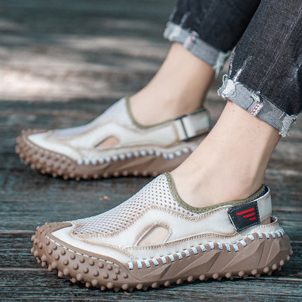 Cross-Border Hot-Selling Summer New Products Large Size Hand-Stitched Casual Breathable Mesh Genuine Leather Toe-Cap Sandals and River Shoes