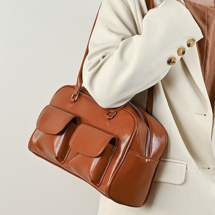 2025 New Tote Bag Large Capacity Bag Women's Shoulder Armpit Bag Oil Wax Leather Bag Double Bag Casual Handbag