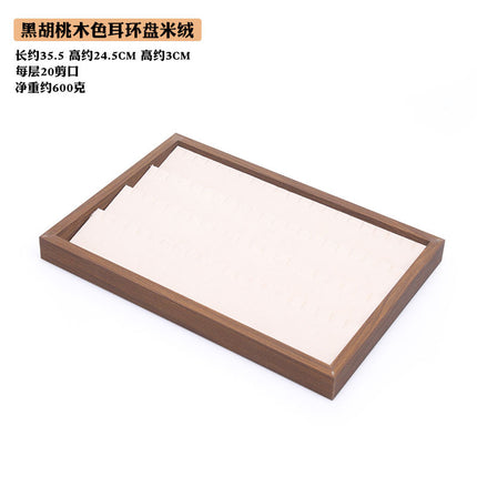 Black walnut wood grain jewelry plate ring necklace bracelet display box white flannel jewelry storage rack