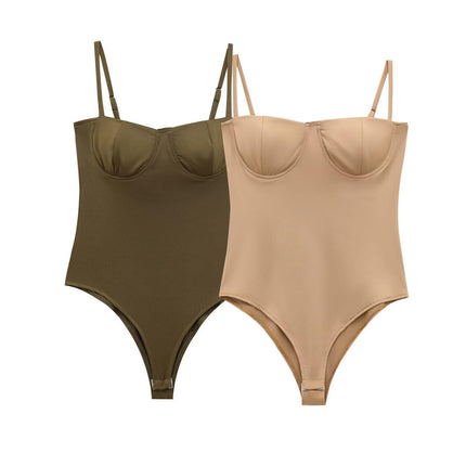 Foreign trade cross-border supply wholesale spring new European and American style silk satin texture underwear type jumpsuit Army Green card