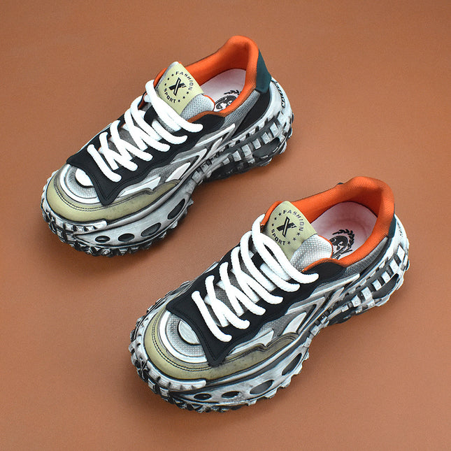Trendy Korean Style 2025 White Shoes Spring Men's Shoes Casual All-match Thick Sneakers Breathable Leather New Low-top Shoes