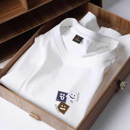 Summer Hong Kong Style Black Aircraft Ice Silk Round Neck Men's T-shirt Top Printed Casual Retro Top Couple Clothing