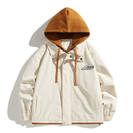Fake Two-Piece Hooded Autumn Jacket for Students, Stylish Casual Jacket for Outdoor Camping, Waterproof Couple's Outfit, Waterproof and Windproof