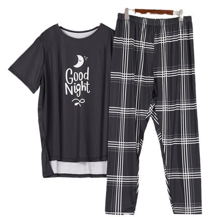 Cross-border foreign trade wholesale plus size pajamas women's summer new loose comfortable printed short sleeve trousers pajamas suit