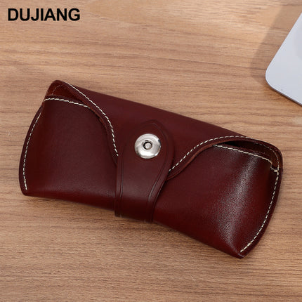 Retro Myopia Glasses Bag Universal Vegetable Tanned Leather Creative Portable Glasses Case Genuine Leather Simple Sunglasses Storage Box