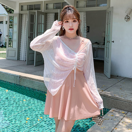 Swimsuit Women's chubby girl 100.00kg Split Blouse Three-piece Set Belly Covering Conservative Long-sleeved Big Chest Slimming Hot Spring Swimsuit