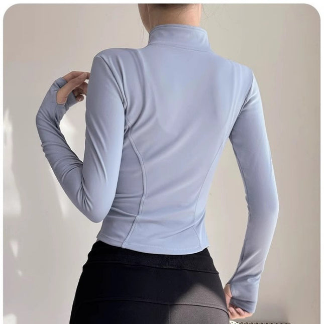 Sports Jacket Nylon Quick-Drying Yoga Wear Stand-Up Collar Sports Running Jacket Long-Sleeved Breathable Training Yoga Top