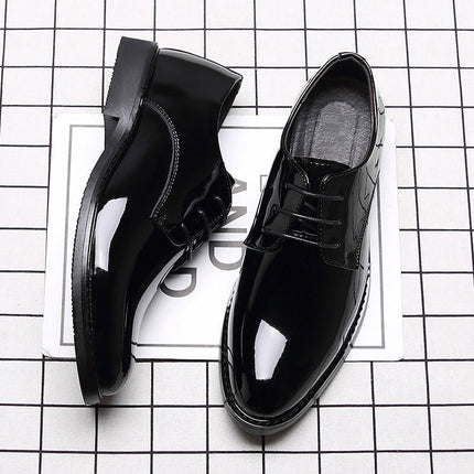 Men's Business Formal Wear Genuine Leather Black Patent Leather Shoes Men's Trendy Shoes for Work Spring and Autumn Korean Style British Pointed Toe Men's Shoes