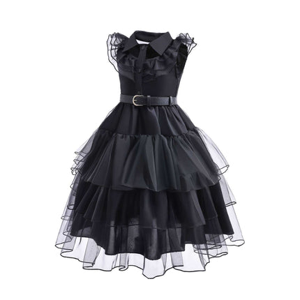 Wednesday Kidsren Girls Mesh Ball Dress American Drama Addams Cosplay Anime Costume Dress