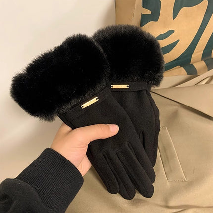 Women's Warm Gloves, German Velvet, Windproof and Cold-Proof, Touch Screen Cycling and Driving, Velvet and Thickened Outdoor Travel Winter Gloves