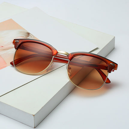 Classic sunglasses retro rice nail half frame sunglasses fashion color film reflective glasses cross-border manufacturers wholesale