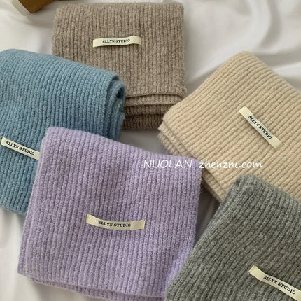 Factory Wool Blended Solid Color Wool Scarf Women's Winter White South Korea New Student Couple Simple Knitted Scarf