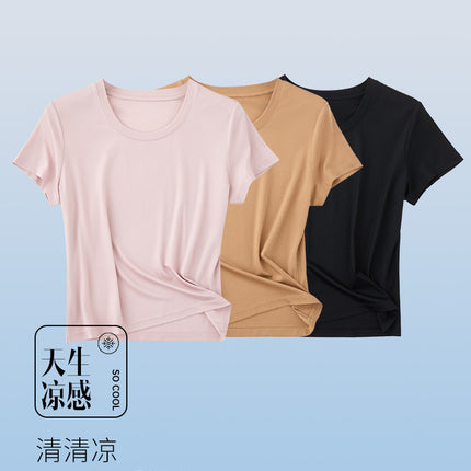 [Antibacterial modal] 100 class A women's short sleeve spring and summer new home round neck solid color short sleeve t-shirt for women