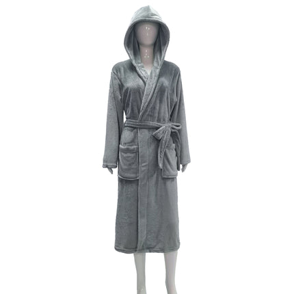 New autumn and winter plain hooded bathrobe flannel home casual nightgown extended thick couple bathrobe wholesale