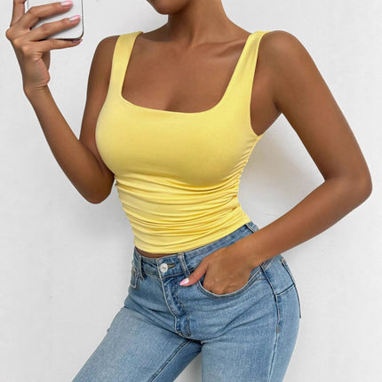 2025 European and American Cross-Border New Women's Sleeveless Camisole Square Neck Casual Basic Crop Top
