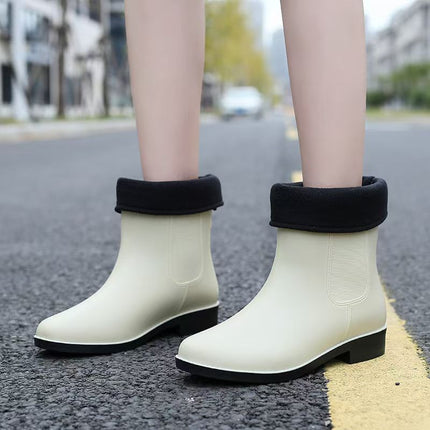 Rain Boots for Women, Mid-Calf Rain Boots for Women, Non-Slip Low-Cut Waterproof Glue Shoes, Warm Thick-Soled New Rain-Proof Shoes