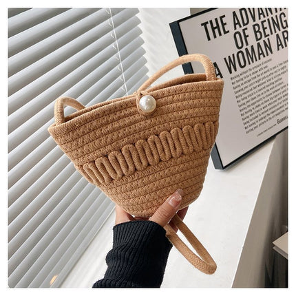 New Summer Women's Bag Bucket Beach Bag Pearl Fashion Mini Children Shoulder Crossbody Bag Travel Mori Small Bag