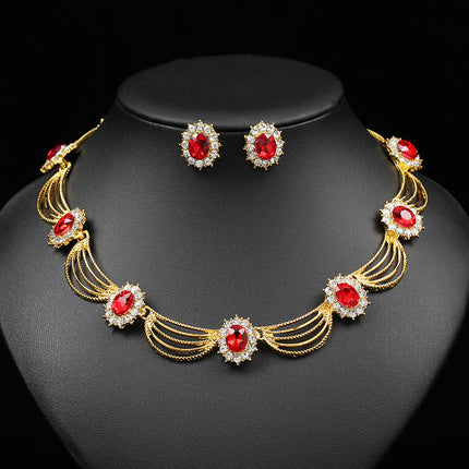 Jewelry Set, Gemstone Necklace, Literary Retro, Medieval Palace Fan-Shaped, Beautiful Popular Necklace, Earrings Set