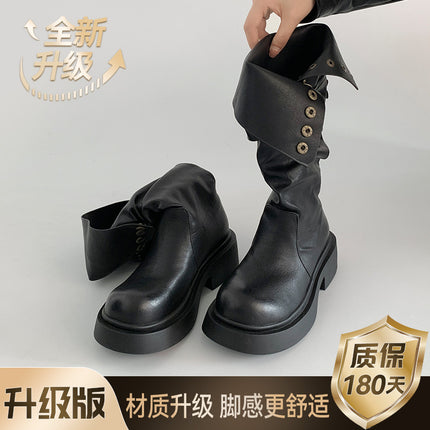 Maillard Brown Long Boots for Women 2025 New Spring and Autum Thick-Soled Retro High Knight Boots Pile Boots