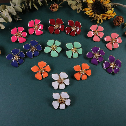 Foreign Trade Hot French Retro Earrings Niche Design Fresh Flower Enamel Earrings Qingdao Middle Ancient Jewelry