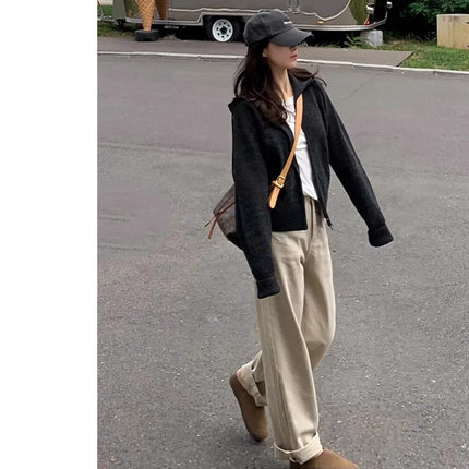 Brown Narrow Wide Leg Jeans Women's Trendy All-match New American Style Retro High Waist Loose Straight Long Pants