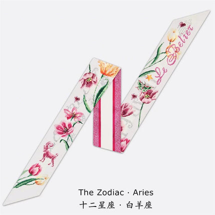 2025 Spring Tarot Twelve Constellations Series Women's Twill Silk Ribbon Tie Bag Small Silk Scarf Ribbon Scarf