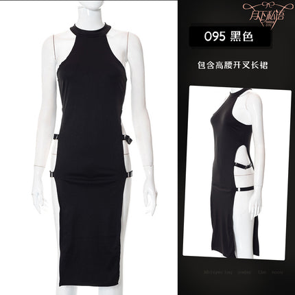 Foreign trade new sexy underwear sexy solid color pullover sleeveless hollow side split high waist European and American tights