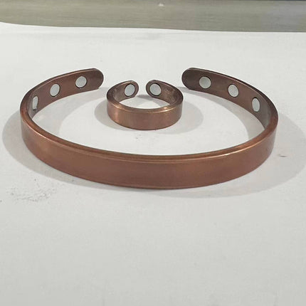 Cross-Border Hot Selling Magnetic Bracelet European and American Jewelry Pure Glossy Magnet Opening Rose Gold Bracelet Ring Set for Men and Women