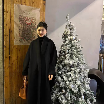 2026 Wrap-Style 100% Sheep Wool Minimalist Texture Loose Silhouette Cape-Style Double-Sided Wool Coat for Women