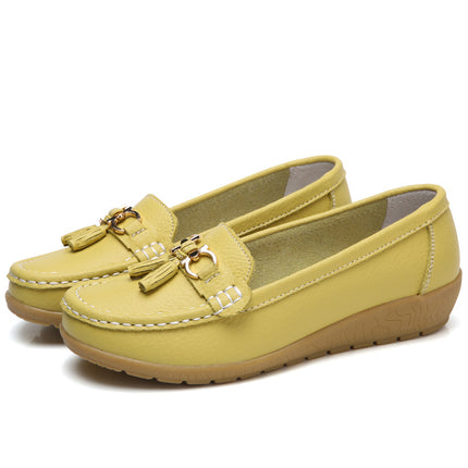 Summer Hollow New Leather Shoes for Middle-Aged and Elderly Mothers, Women's Single Shoes, Bean Shoes, Women's Soft-Soled Wedge-Heeled Clogs, Women's Shoes