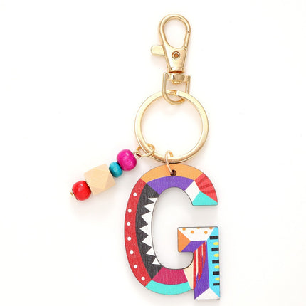New Holiday Style Color Wooden Beads 26 Letter Keychain Key Chain Bag Hanging Accessories Cross-border Amazon