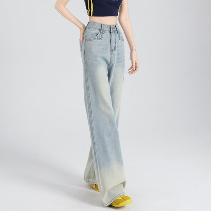 High-Waisted Wide-Leg Jeans for Women 2025 Summer New Loose Slimming Gradient Thin Drape Straight Floor-Length Pants