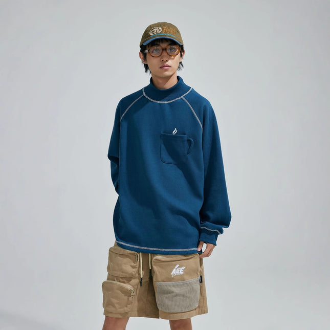 UNDREST 2024 autumn new high collar bright line cup pocket sweater URWY35