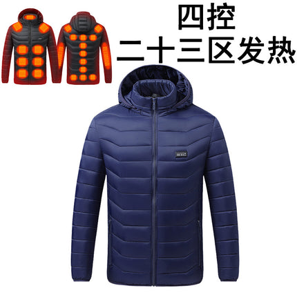 Cross-border intelligent four-control area 23 charging heating cotton-padded jacket winter three-gear temperature adjustment warm cotton-padded jacket men's and women's jackets
