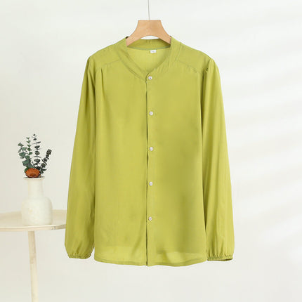 Middle-Aged and Elderly Women's Summer Thin Cardigan Mother's Wear Cotton Silk Long-Sleeved Loose Large Size Artificial Cotton Shirt Pajama Top