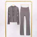 Light gray hooded jacket bell bottoms suit hood jacket / 2/S