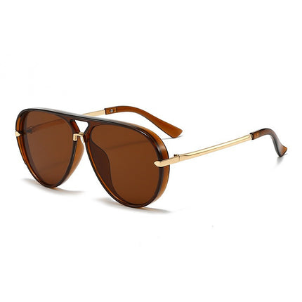 European and American Fashion Double Bridge Sunglasses Aviator Style Versatile Glasses Large Frame Retro Fluorescent Green Sunglasses for Men