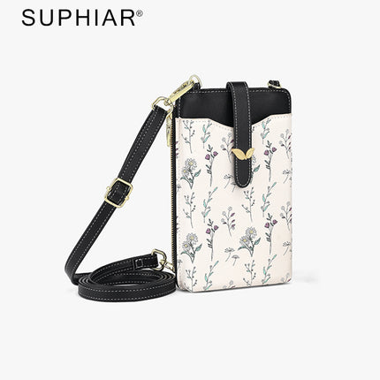 2025 Cross-Border New Product Simple Small Fragrance Style Women's Mobile Phone Bag Pu Flower Mobile Phone Backpack Diagonal Women's Mobile Phone Bag