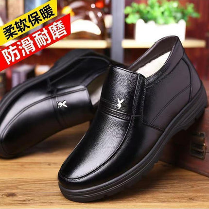 2025 New Dad Shoes Non-Slip Elderly Leather Shoes High-Top Cotton Shoes Men's Winter Middle-Aged and Elderly Winter Warm Cotton Boots