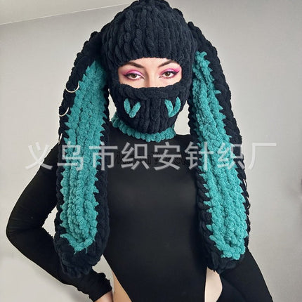 Bear Mask Headgear Sweet Cool Spice Girl Style European and American Handmade Knitted Thickened Wool Warm Hat Cute Autumn and Winter Hat